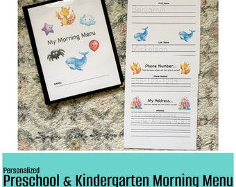 Personalized Morning Menu Volume 2 for preschoolers and kindergarteners including a menu cover and 24 educational pages printed on cardstock