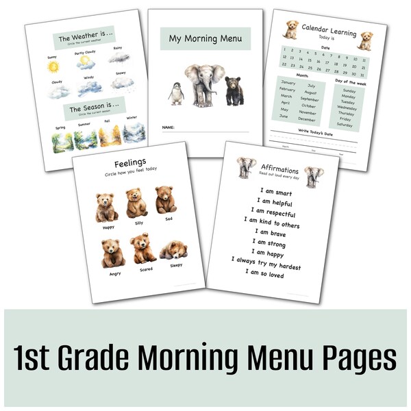 1st grade morning menu printable including 22 educational activities