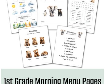 1st Grade Morning Menu | Animal-Themed Learning Activities (PDF)