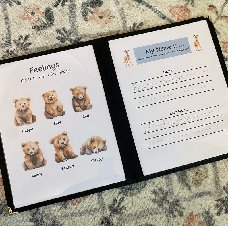 A Feelings Home Learning activity page where children can circle the bear or bears exhibiting their current feelings. A Customized name page that allows children to trace their names and then practice writing them on their own.
