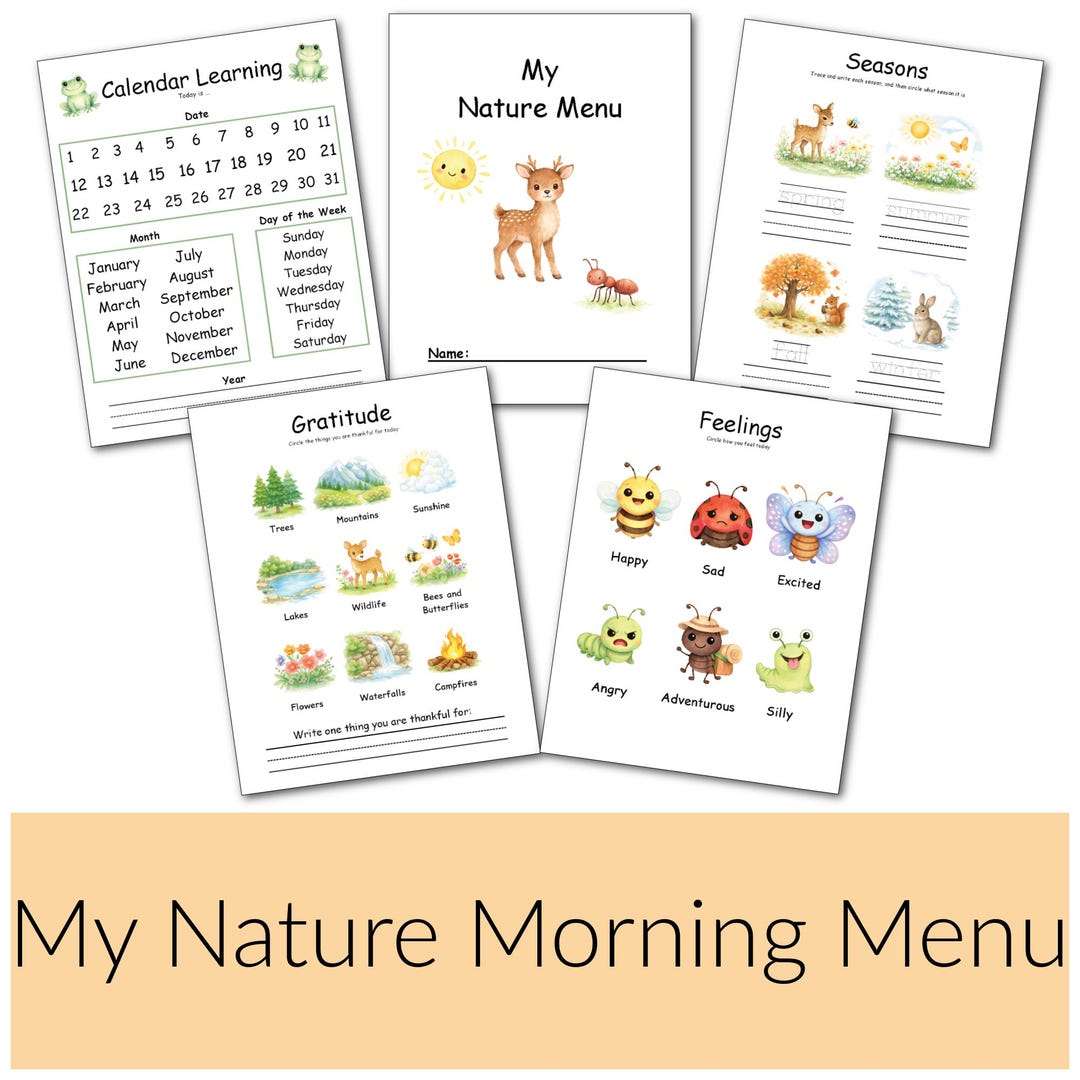 Nature Morning Menu Activity Pages | Preschool Toddler Homeschool (PDF ...