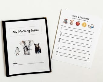 1st Grade Morning Menu | Animal-Themed Learning Activities on Cardstock