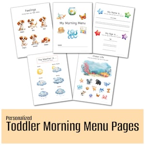 Personalisiertes Morgenmenü für Kleinkinder | Benutzerdefinierte Name & Alter + 21 Lernaktivitäten | Verfolgen, Zählen, Kombinieren, Alphabet