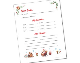 Letter to Santa| Letter to Santa Printable| Christmas Wishlist| Christmas Printable| Dear Santa Printable