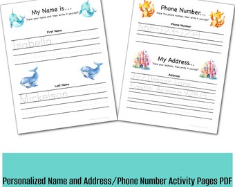 Personalized Name and Address/Phone Number Activity Pages for Morning Menu