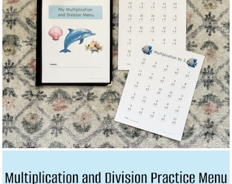 Multiplication and Division Morning Menu including a menu cover and 26 practice pages printed on cardstock