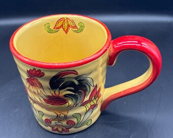 Ceramic Rooster Mug in Colorful Italian Tuscan Farmhouse Style, Hand Painted Talavera Provence