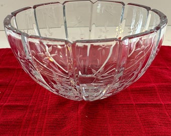 Vintage Miller Rogaska Crystal Bowl: Large Etched Floral Salad