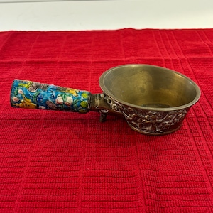 Vintage, Chinese Brass and Enamel Silk Iron with Flowers 7 inches long