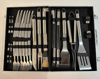 Stainless Steel Grilling Utensil Set, complete set in case.  New, never used