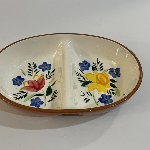 Stangl Pottery, Country Garden pattern, from the 1960 era, hand painted, divided serving bowl