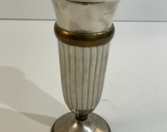 Vase, trumpet shaped, silver plated and brass 8 inch vase
