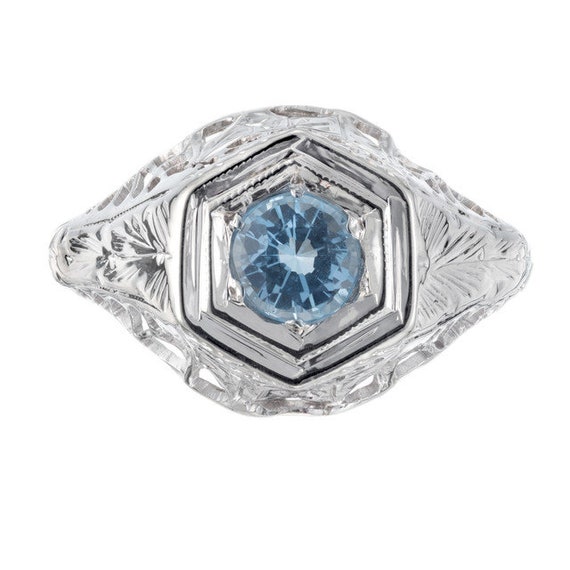 Art Deco .25 Carat Aquamarine Filigree 18k White … - image 2