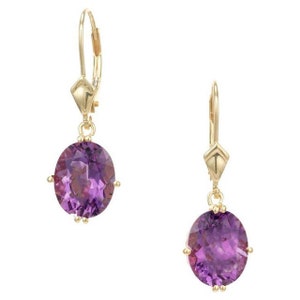 Oval 6.00 Amethyst Yellow Gold Dangle Earrings