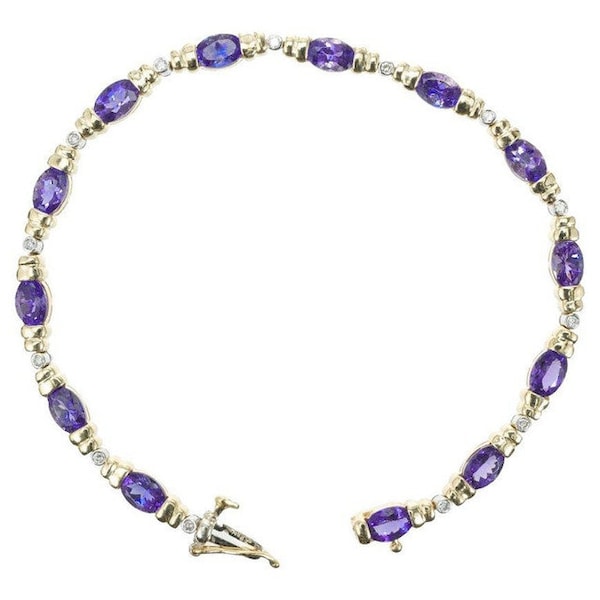 Oval 3.25 Carat Tanzanite Diamond Two Tone Gold Bracelet