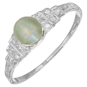 1.20 Carat Cabochon Chrysoberyl Cat&#39;s Eye Diamond Platinum Engagement Ring