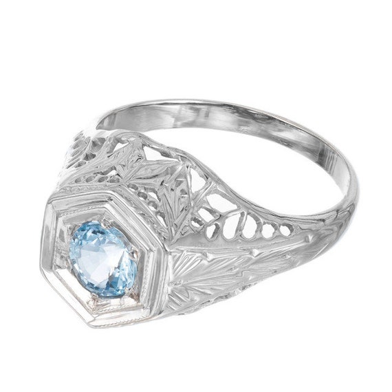 Art Deco .25 Carat Aquamarine Filigree 18k White … - image 6