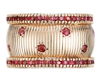 Ruby 2.80 Carat Wide 14k Yellow Gold Wide Band Ring