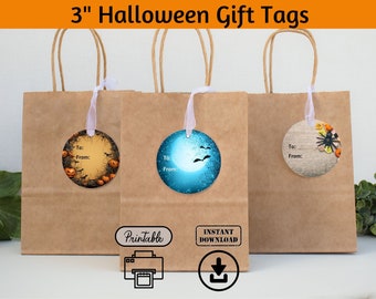 3" Round Halloween Gift Tags Printable, Instant Download, for Halloween Party at School or Work