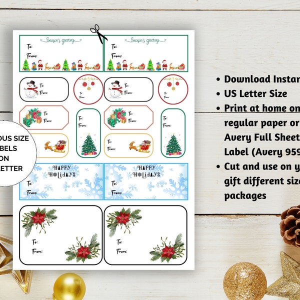 Christmas Gift Labels with Various Designs and Sizes; Perfect for variety sizes of gift boxes, jars or DIY gifts.