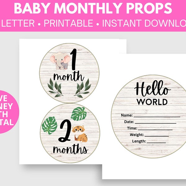 Baby Monthly Photo Props Printable (Safari)