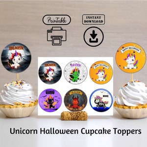 Unicorn Halloween Cupcake Toppers, Instant Download, Printable for Halloween Party or Unicorn Theme Party image 1