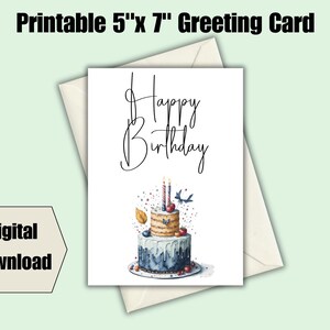 Happy Birthday Card, Printable, Digital Download, Greeting Card, Simple Cards, Watercolor