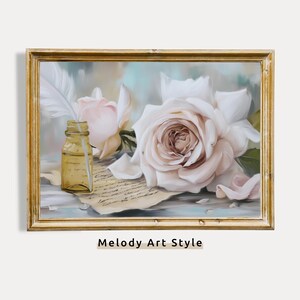 Arte de pared imprimible con rosas ruborizadas y letras manuscritas, decoración romántica vintage, regalo de aniversario shabby chic, descarga digital P591