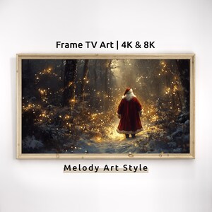 Cornice magica della foresta di Babbo Natale TV Art 4K 8K Salvaschermo mistico di Natale Paese delle meraviglie invernale incantato Luci splendenti Sfondo F148