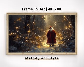Magical Santa Claus Forest Frame TV Art 4K 8K Mystical Christmas Screensaver Enchanted Winter Wonderland  Glowing Lights Wallpaper F148