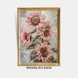 Rosa Sonnenblume Wandkunst | Rustikales Blumenmuster zum ausdrucken, Vintage Blumen Kunstwerk, Bauernhaus Dekor, Neutrales Zuhause oder Büro Digitaler Download P269