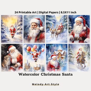 Watercolor Painting Of Santa Claus Printable Art Watercolor Christmas Print Digital Paper Set, Santa Portrait, Christmas Printable D19