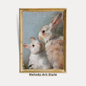 Cuadro de conejitos para pared, decoración primaveral vintage de Pascua, decoración imprimible de conejos para una Pascua acogedora, descarga digital P3