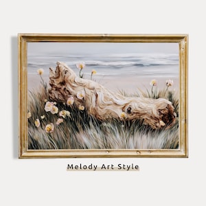Beach Driftwood and Coastal Flowers Wall Art Printable, Summer House Poster, Seaside Oil Painting, Coastal Digital Download P581