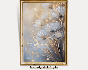 Dandelion Wall Art | Golden Sparkle Botanical Printable, Floral Poster for Nature Lovers Digital Downloadable Wall Art Print P328