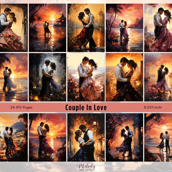 Couple In Love Painting Art, Romantic Paper Set, Vintage Love Backdrop, Dancing Couple Elegant Printable Poster Artwork, Commercial Use