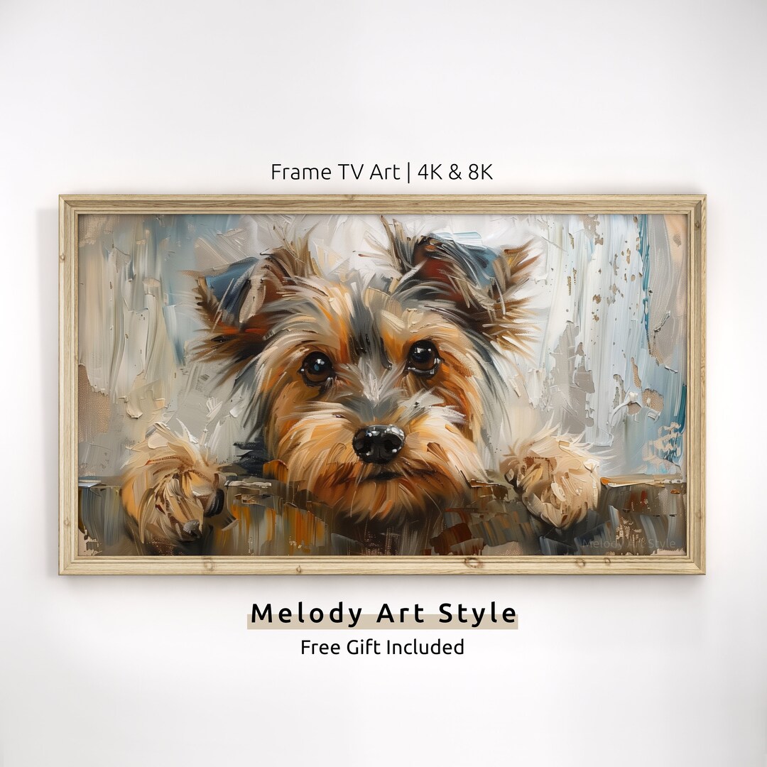 Yorkshire Terrier Art for Frame TV 4K 8K Rustic Decor Cute Pet Portrait ...