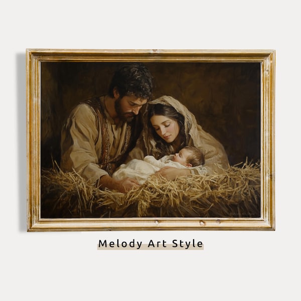 Jesus Birth Nativity Wall Art, Christian Spiritual Decor Mary and Joseph with Baby Jesus Printable, Christian Faith Digital Download P471