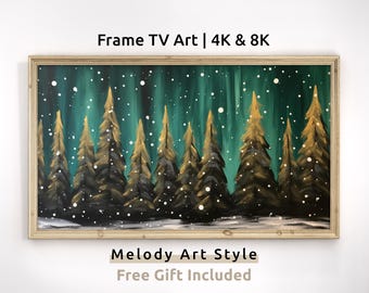 Snowy Pine Trees Frame TV Art Christmas Winter Forest 4K & 8K Screensaver 16:9 Holiday Winter Wallpaper Digital Download F110