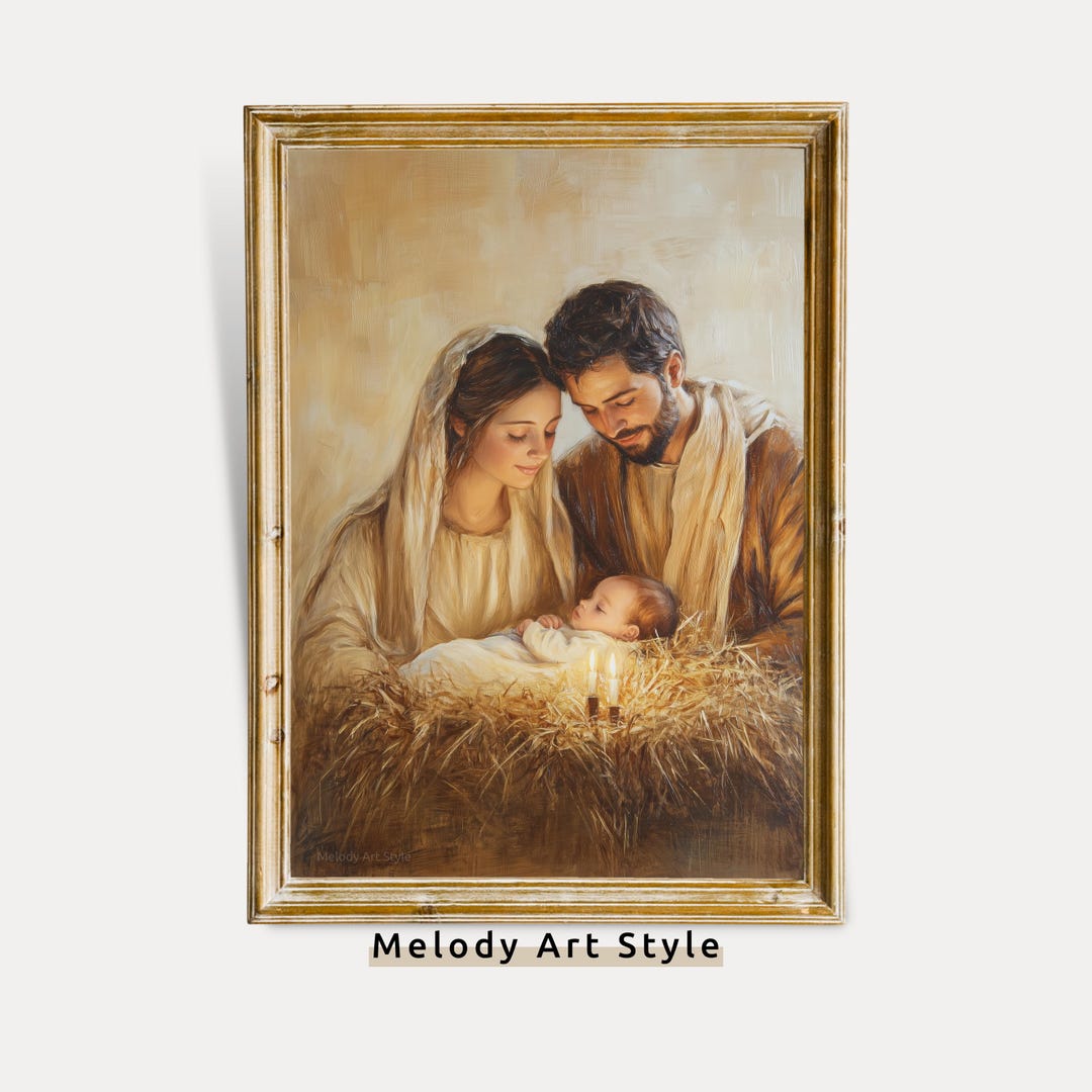 Nativity Scene Wall Art, Mary Joseph & Jesus Print, Christian Holiday ...