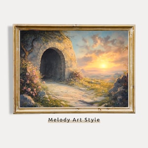 Er ist auferstanden Osterwandkunst, leeres Grab Sonnenaufgang Gemälde, christliche Auferstehung Druck religiöses Kunstwerk digitaler Download P482