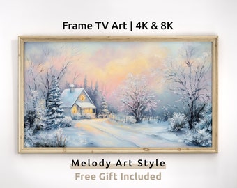 Christmas Pastel Winter Frame TV Art 4K 8K Snowy Cabin Decor Samsung Frame TV Christmas Morning Digital Download F76