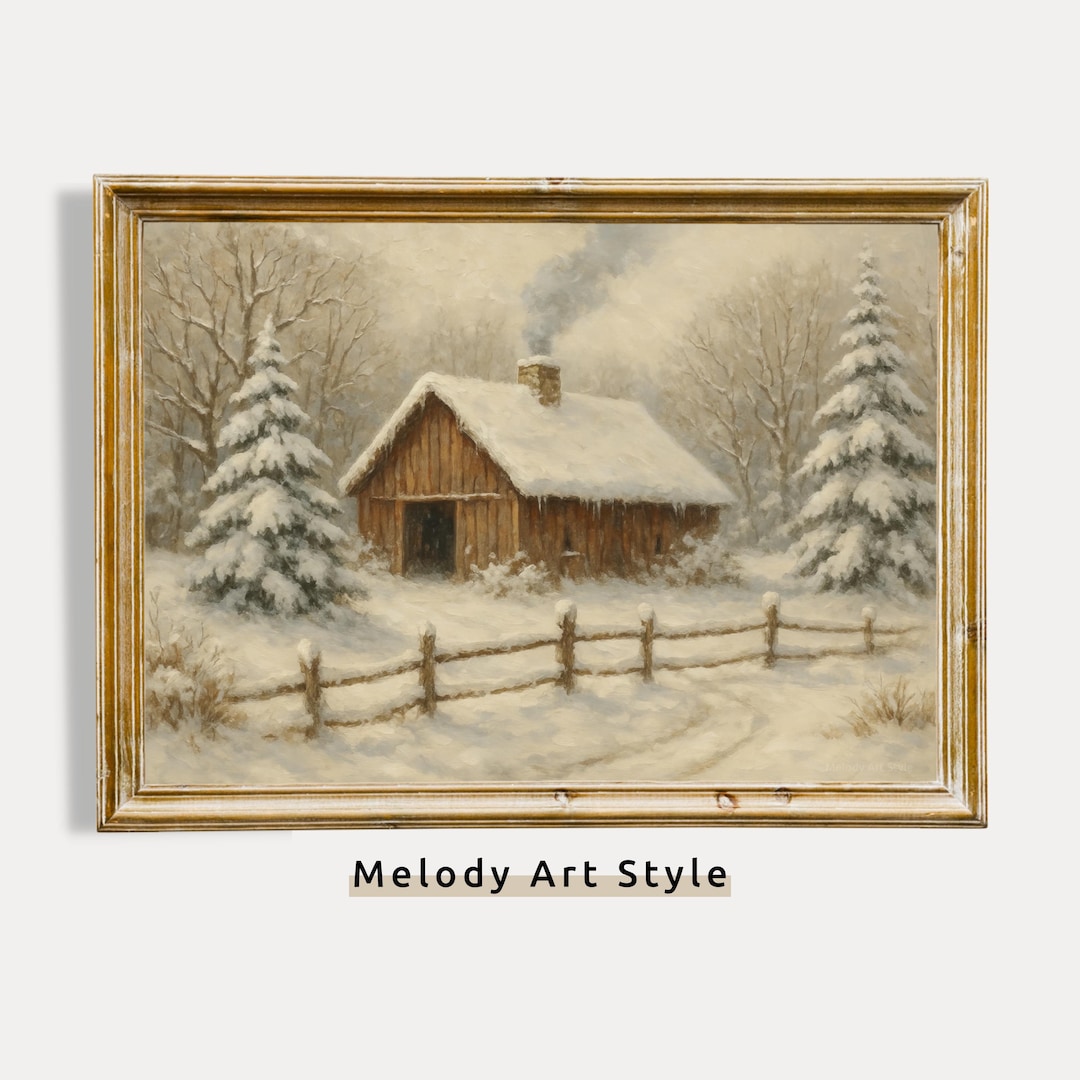 Rustic Winter Cabin Printable Wall Art | Snow Covered Barn in Winter ...