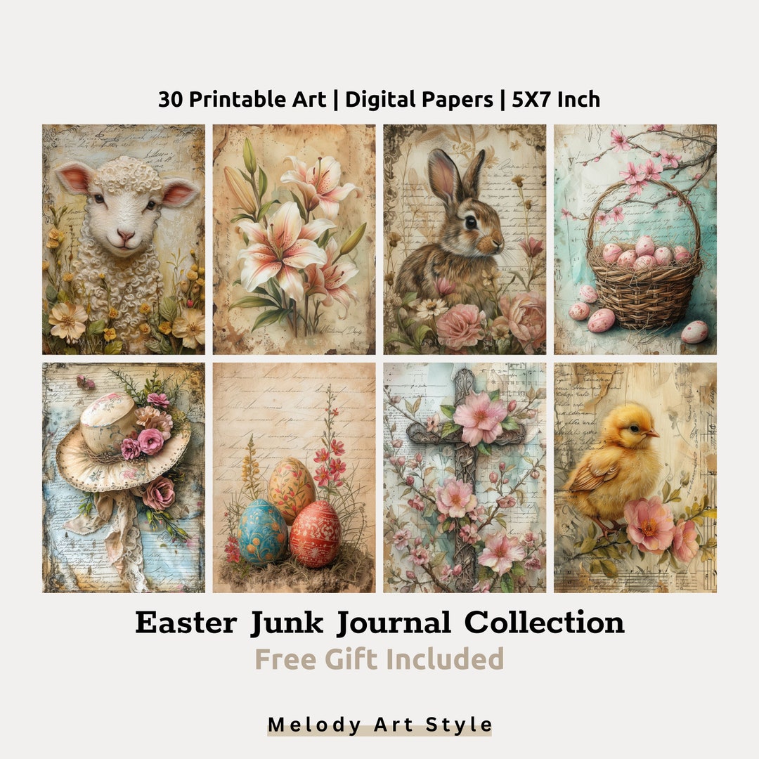 Easter Junk Journal Pages Printable Art, Vintage Digital Paper Collage ...