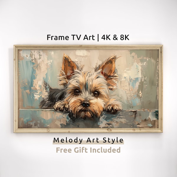 Yorkshire Terrier Frame TV Art 4K 8K Cute Puppy Portrait Dog Vintage Oil Painting Decor Samsung Frame TV Art Digital Download F55