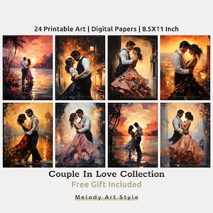 Paar In Liebe Malerei druckbare Kunst Romantische Papier Set Vintage Liebe Kulisse Tanzendes Paar Elegantes Poster Kunstwerk, Digital Download D122