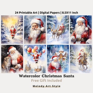 Watercolor Painting Of Santa Claus Printable Art Watercolor Christmas Print Digital Paper Set, Santa Portrait, Christmas Printable D19