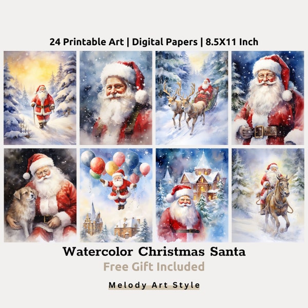 Watercolor Painting Of Santa Claus Printable Art Watercolor Christmas Print Digital Paper Set, Santa Portrait, Christmas Printable D19