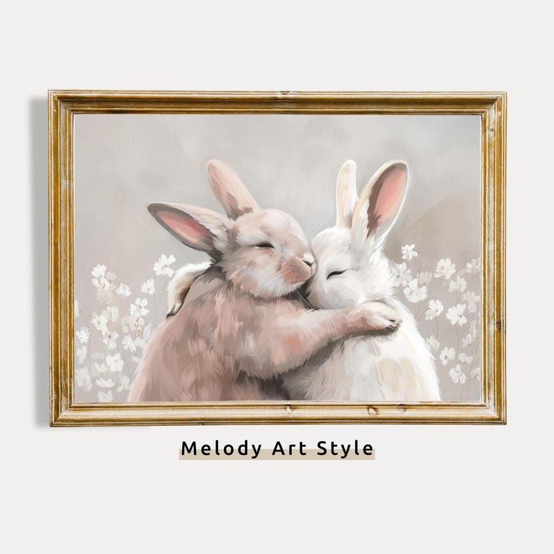 Printable Bunny Couple Animal Hug Nursery Wall Art Floral Muted Art ...