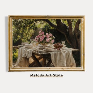 フランスの田舎のダイニングプリント、ロマンチックな屋外ダイニングウォールアート、素朴なガーデンテーブルペインティング、コテージコアファームハウスキッチンデコレーション P407
